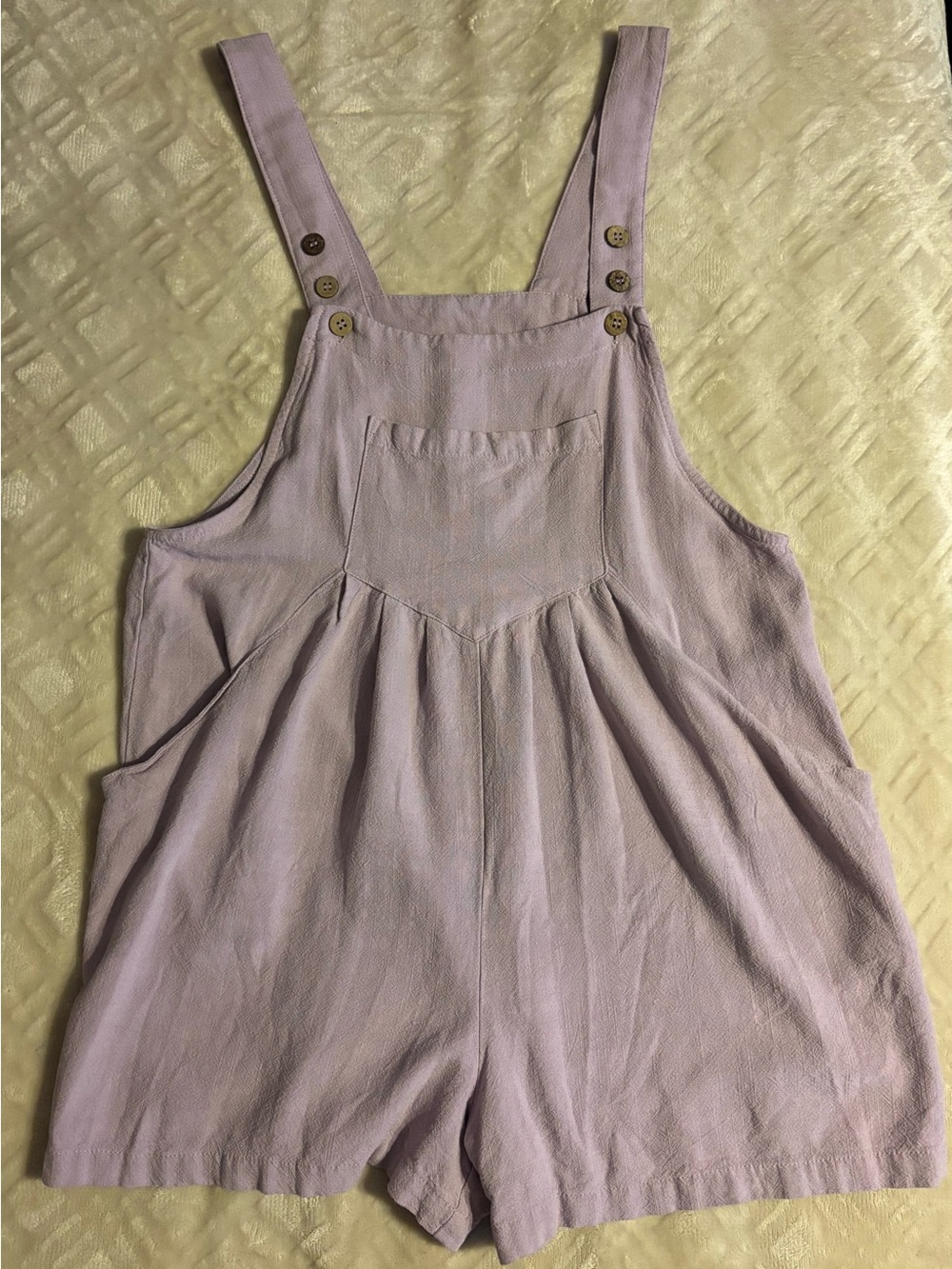 Women's Lavender Linen-Blend Short Overalls Romper